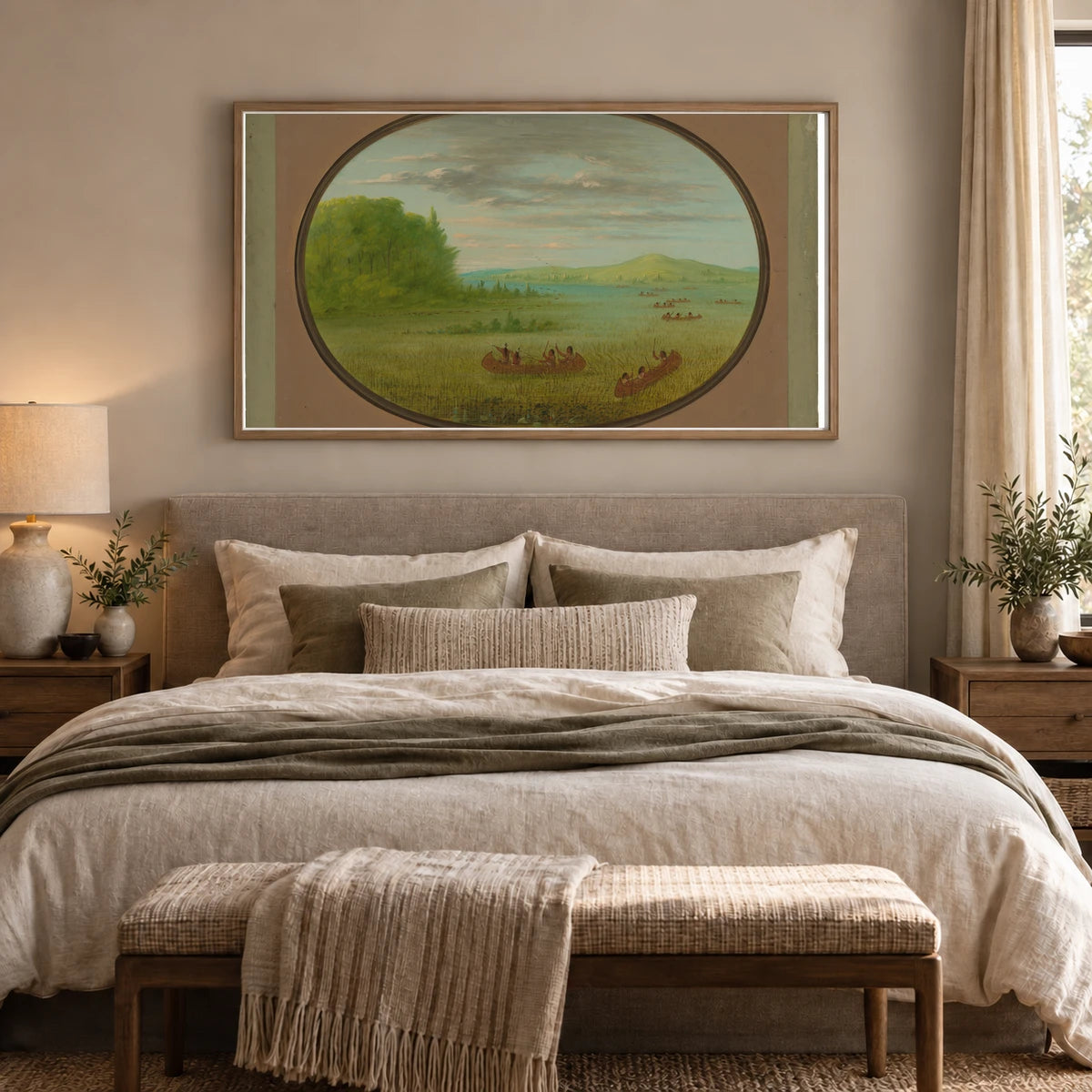 Gathering Wild Rice Winnebago 1965.16.138 — Famous Paintings shown in a styled interior