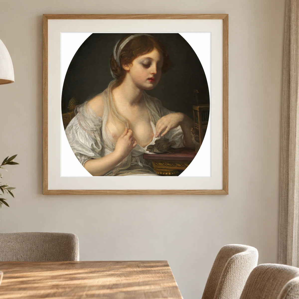 Girl With Birds 1960.6.19 — Famous Paintings shown in a styled interior