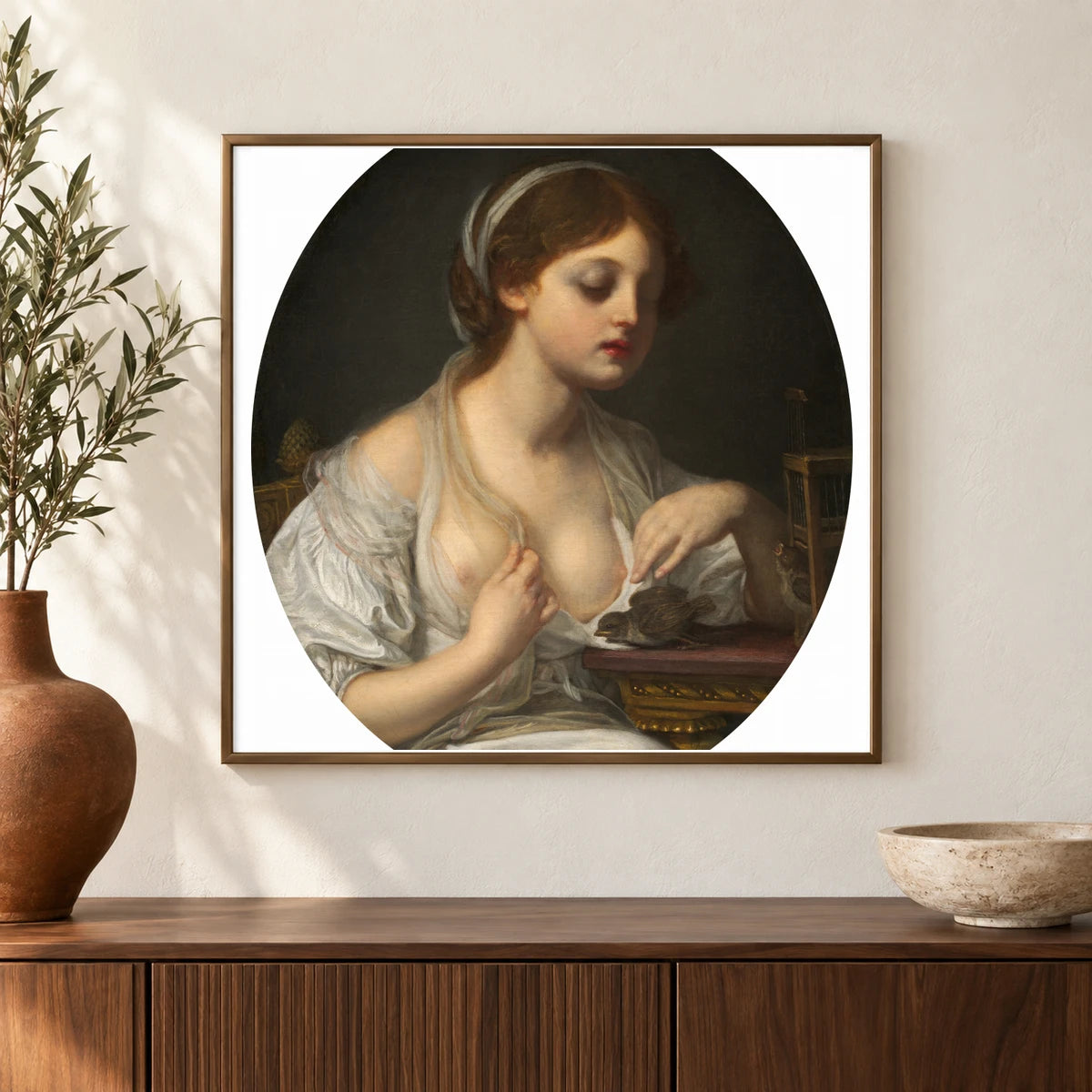 Girl With Birds 1960.6.19 — Famous Paintings shown in a styled interior
