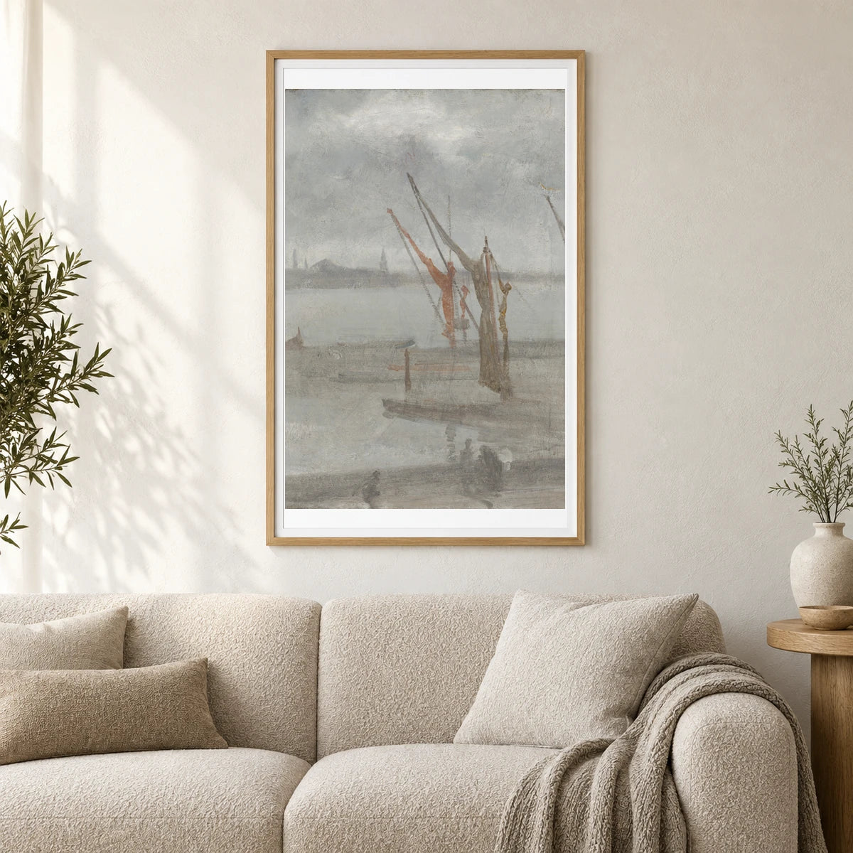 Grey And Silver Chelsea Wharf 1942.9.99 — Famous Paintings shown in a styled interior