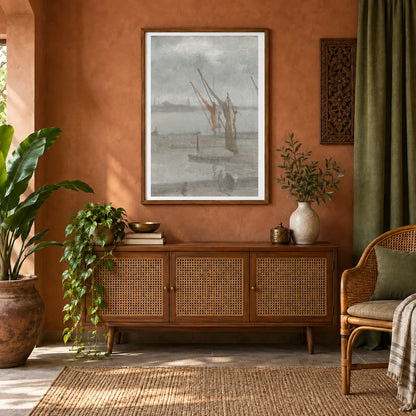 Grey And Silver Chelsea Wharf 1942.9.99 — Famous Paintings shown in a styled interior