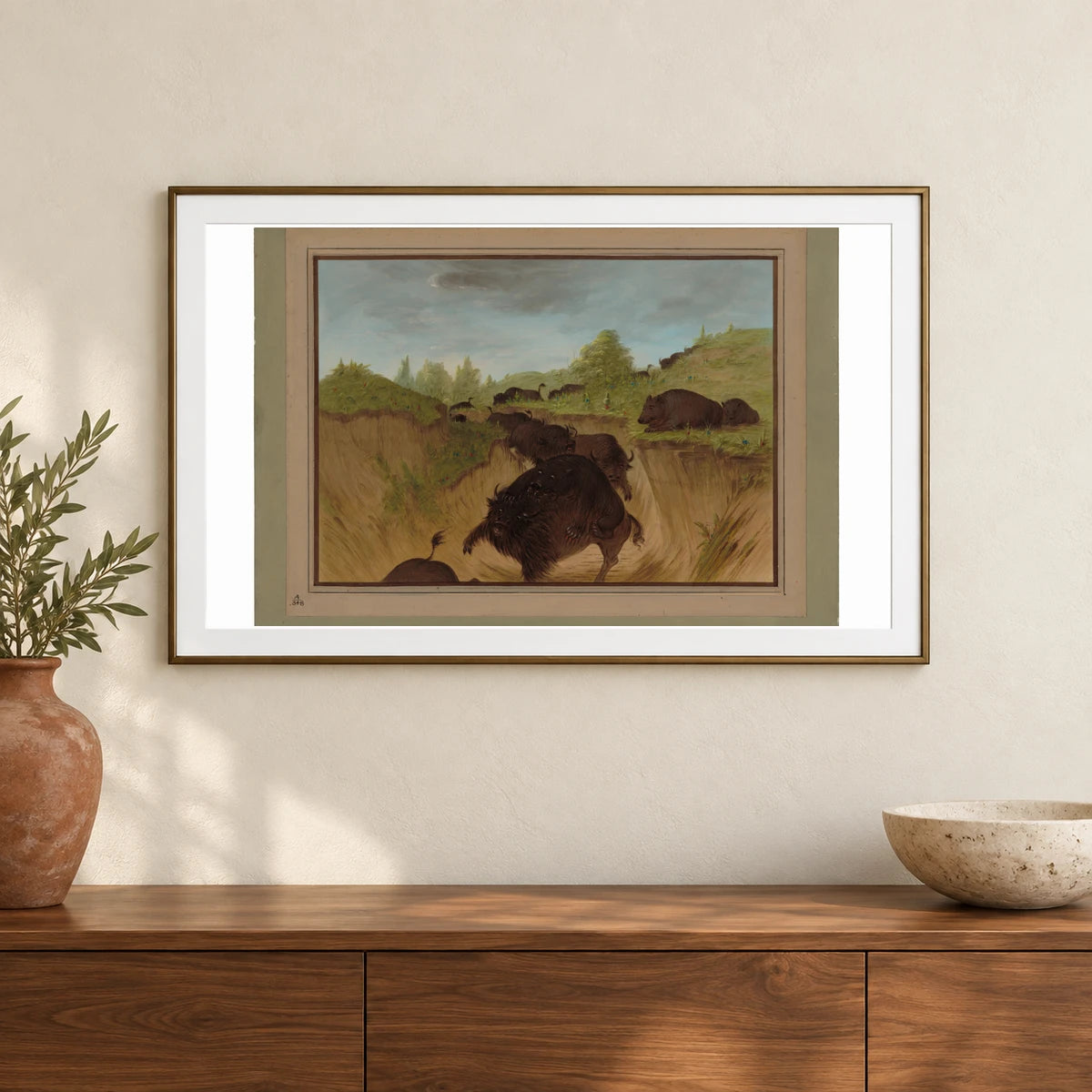 Grizzly Bears Attacking Buffalo 1965.16.218 — Famous Paintings shown in a styled interior