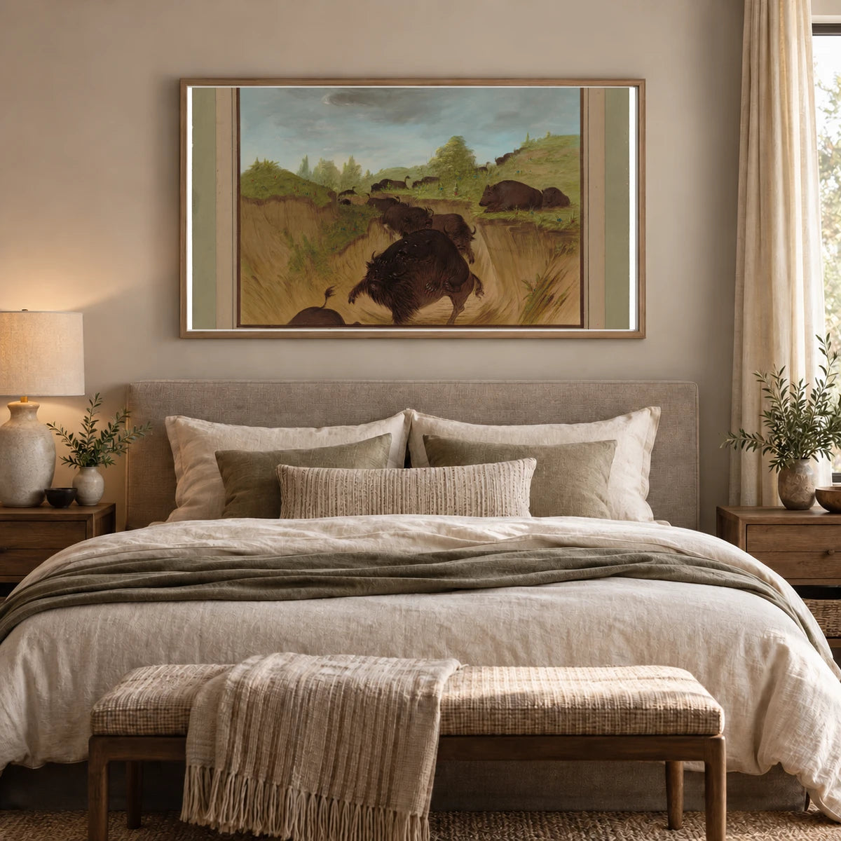 Grizzly Bears Attacking Buffalo 1965.16.218 — Famous Paintings shown in a styled interior