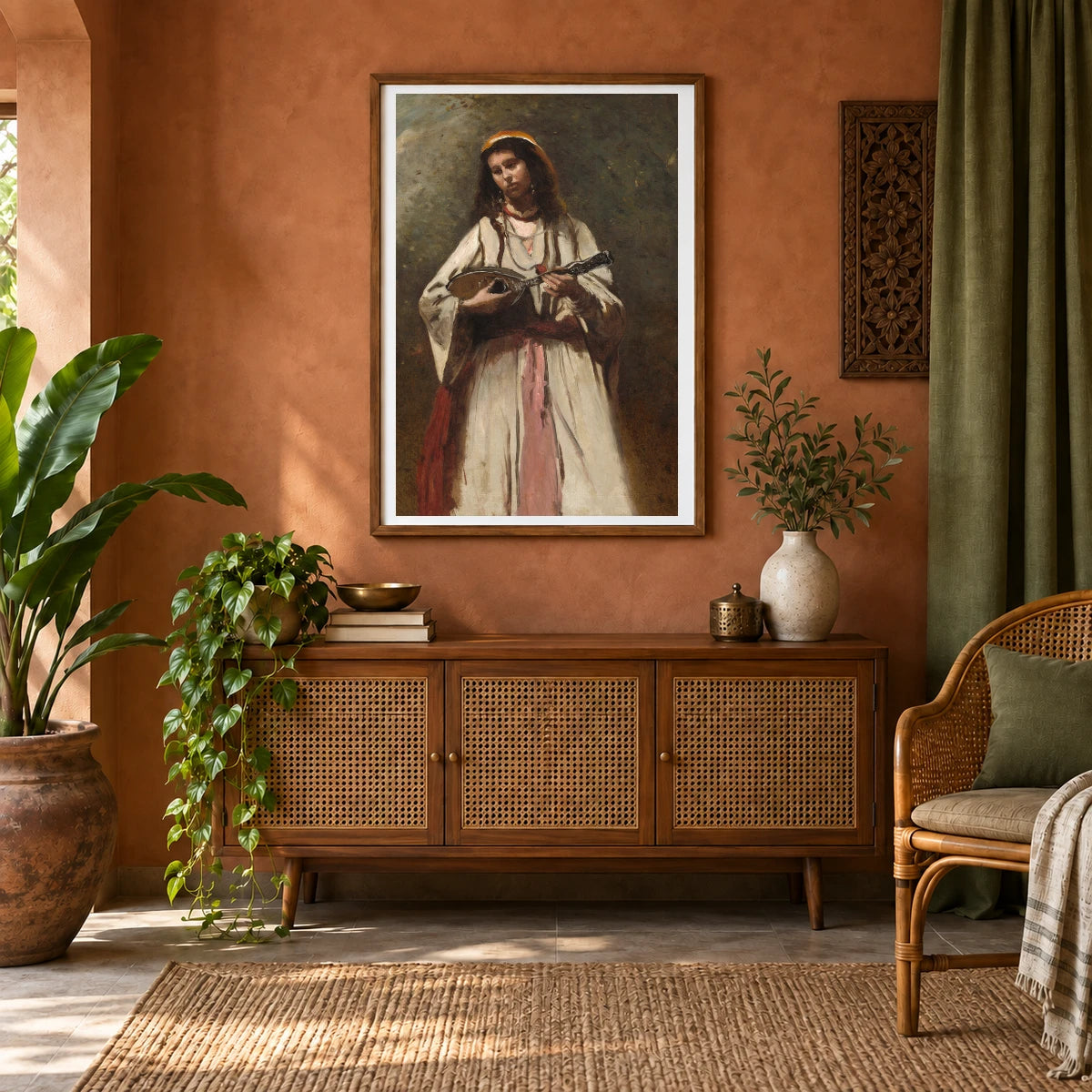 Gypsy Woman With Mandolin 1951.21.1 — Famous Paintings shown in a styled interior