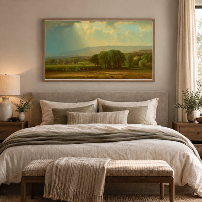 Harvest Scene In The Delaware Valley 2002.154.1 — Famous Paintings shown in a styled interior