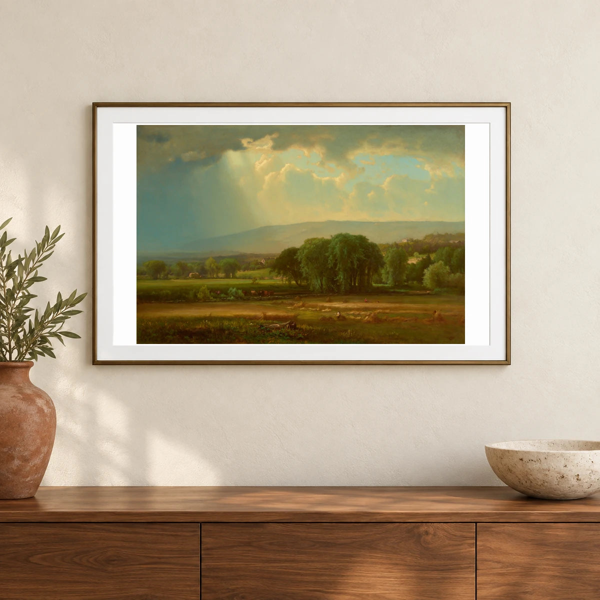 Harvest Scene In The Delaware Valley 2002.154.1 — Famous Paintings shown in a styled interior