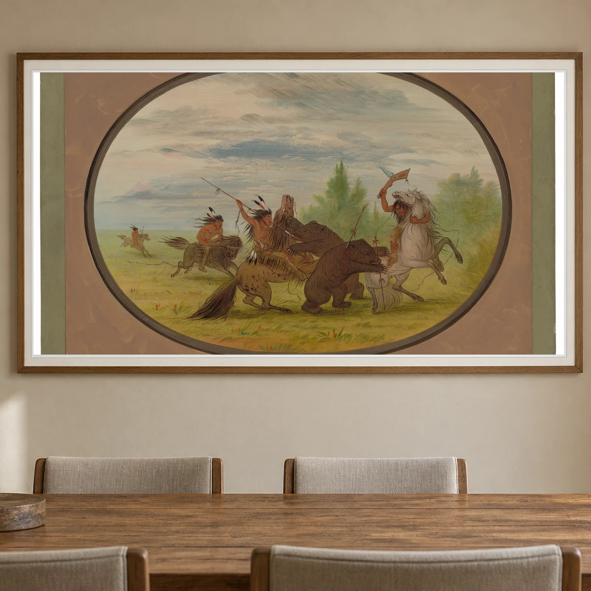 K Nisteneux Indians Attacking Two Grizzly Bears 1965.16.181 — Famous Paintings shown in a styled interior