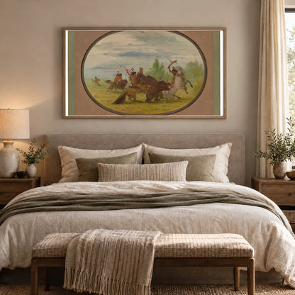K Nisteneux Indians Attacking Two Grizzly Bears 1965.16.181 — Famous Paintings shown in a styled interior