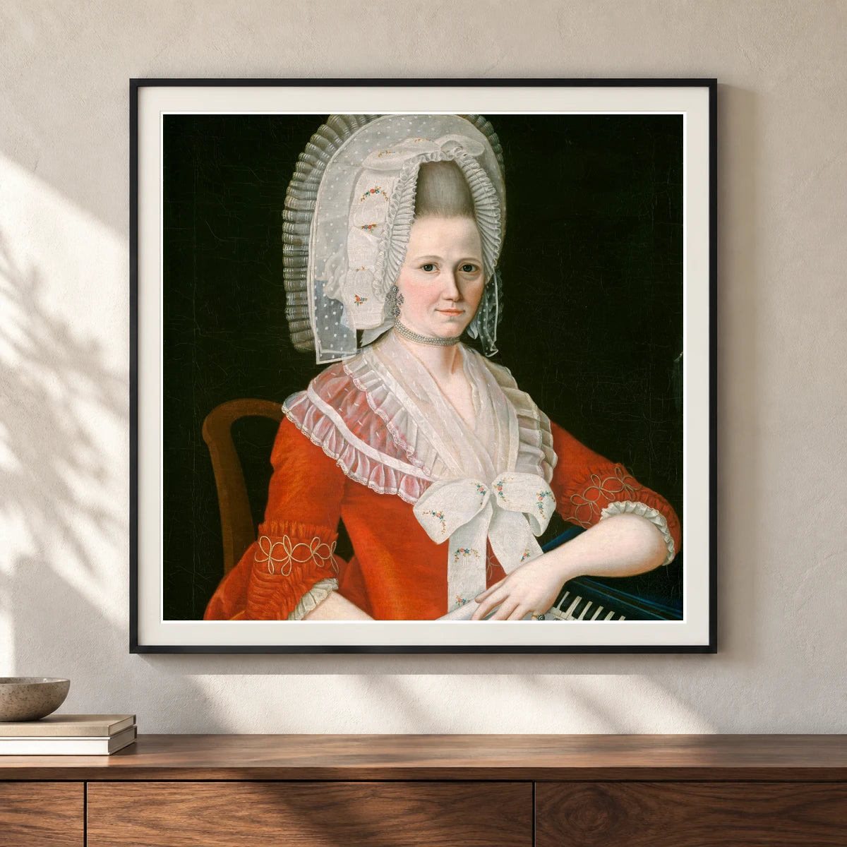 Lady Wearing A Large White Cap 1980.62.45 — Famous Paintings shown in a styled interior