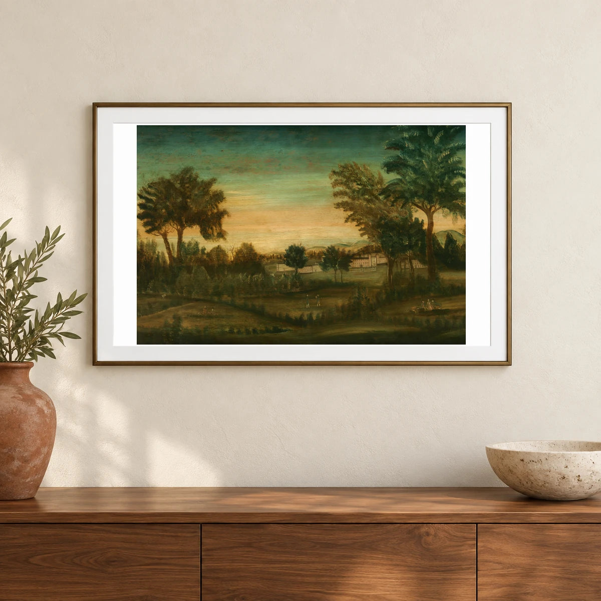 Landscape With Buildings 1956.13.10 — Famous Paintings shown in a styled interior