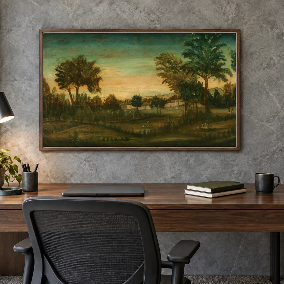 Landscape With Buildings 1956.13.10 — Famous Paintings shown in a styled interior