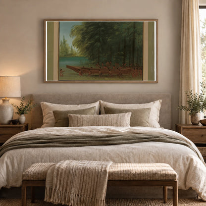 Launching A Canoe Nayas Indians 1965.16.216 — Famous Paintings shown in a styled interior