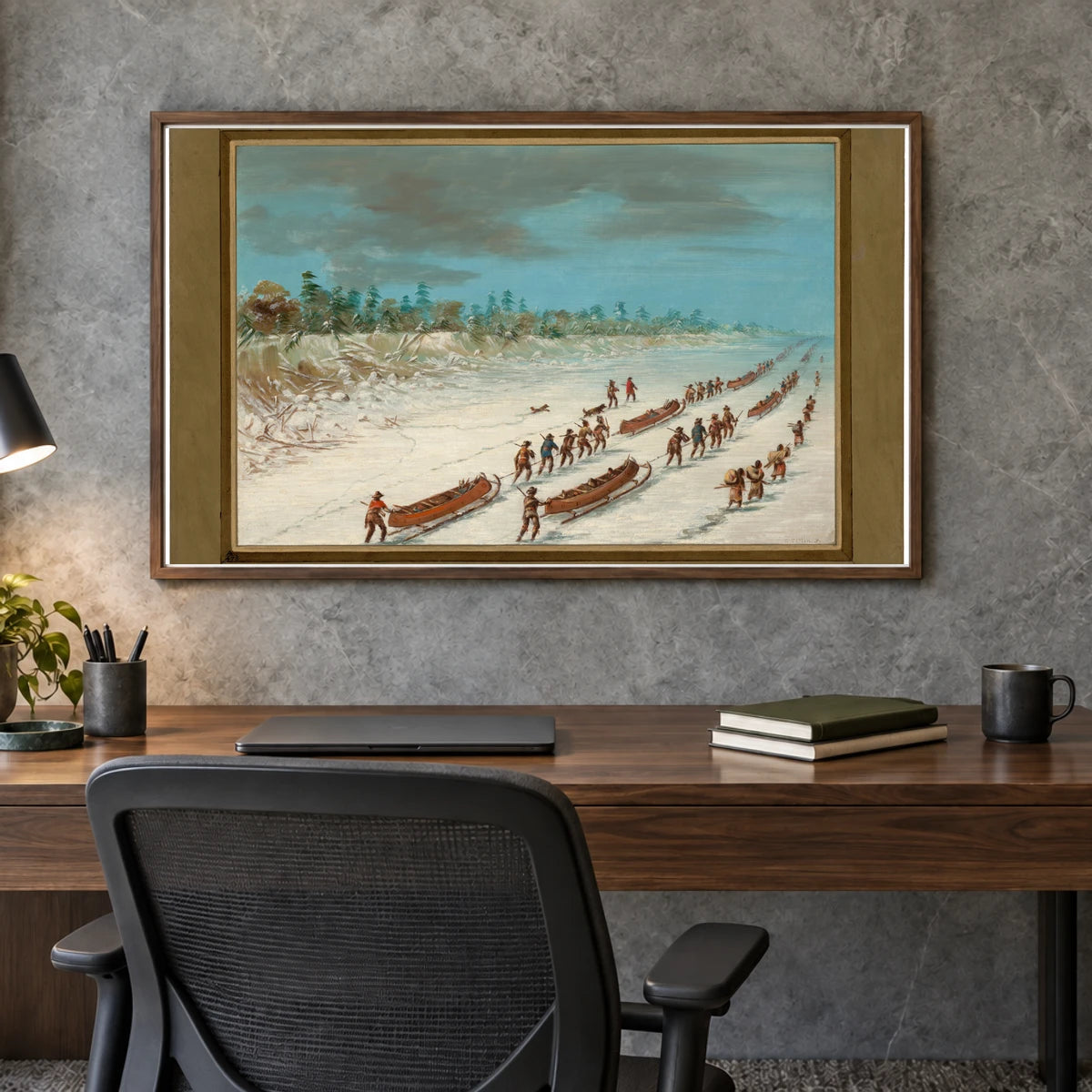 La Salle Crossing Lake Michigan On The Ice. December 8, 1681 1965.16.331 — Famous Paintings shown in a styled interior
