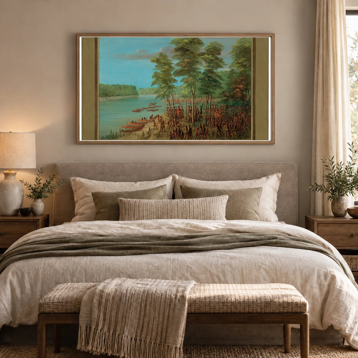 La Salle Taking Possession Of The Land At The Mouth Of The Arkansas. March 10, 1682 1965.16.333 — Famous Paintings shown in a styled interior