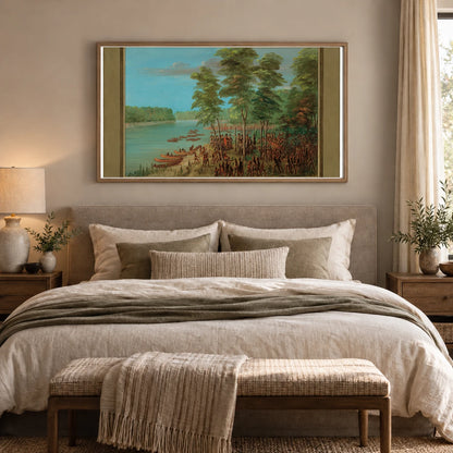 La Salle Taking Possession Of The Land At The Mouth Of The Arkansas. March 10, 1682 1965.16.333 — Famous Paintings shown in a styled interior