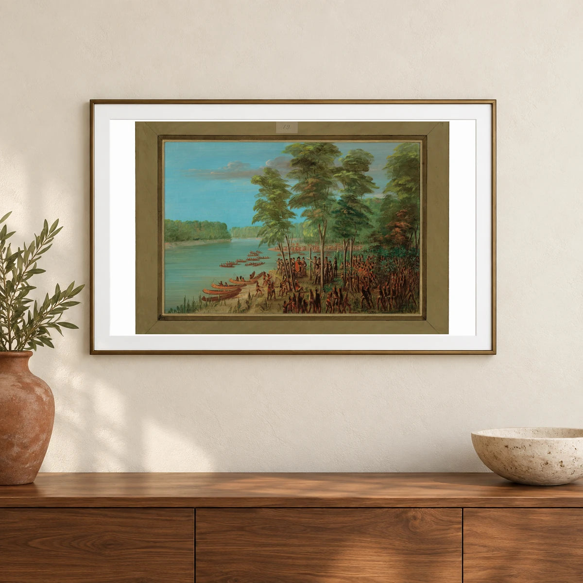 La Salle Taking Possession Of The Land At The Mouth Of The Arkansas. March 10, 1682 1965.16.333 — Famous Paintings shown in a styled interior