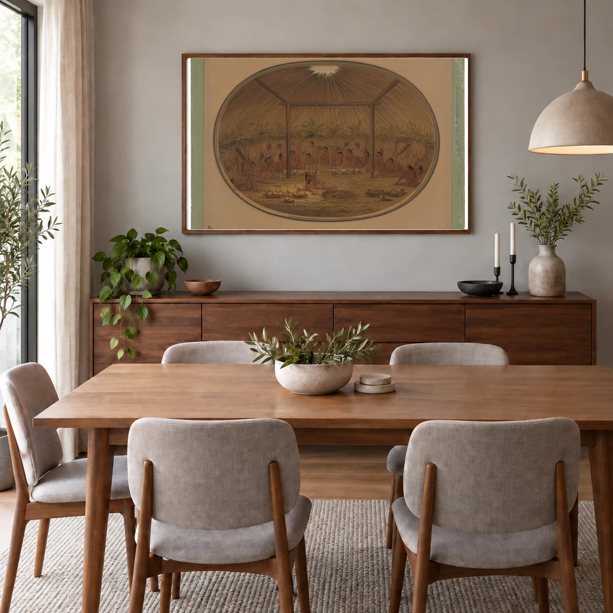 Mandan Ceremony The Water Sinks Down 1965.16.87 — Famous Paintings shown in a styled interior