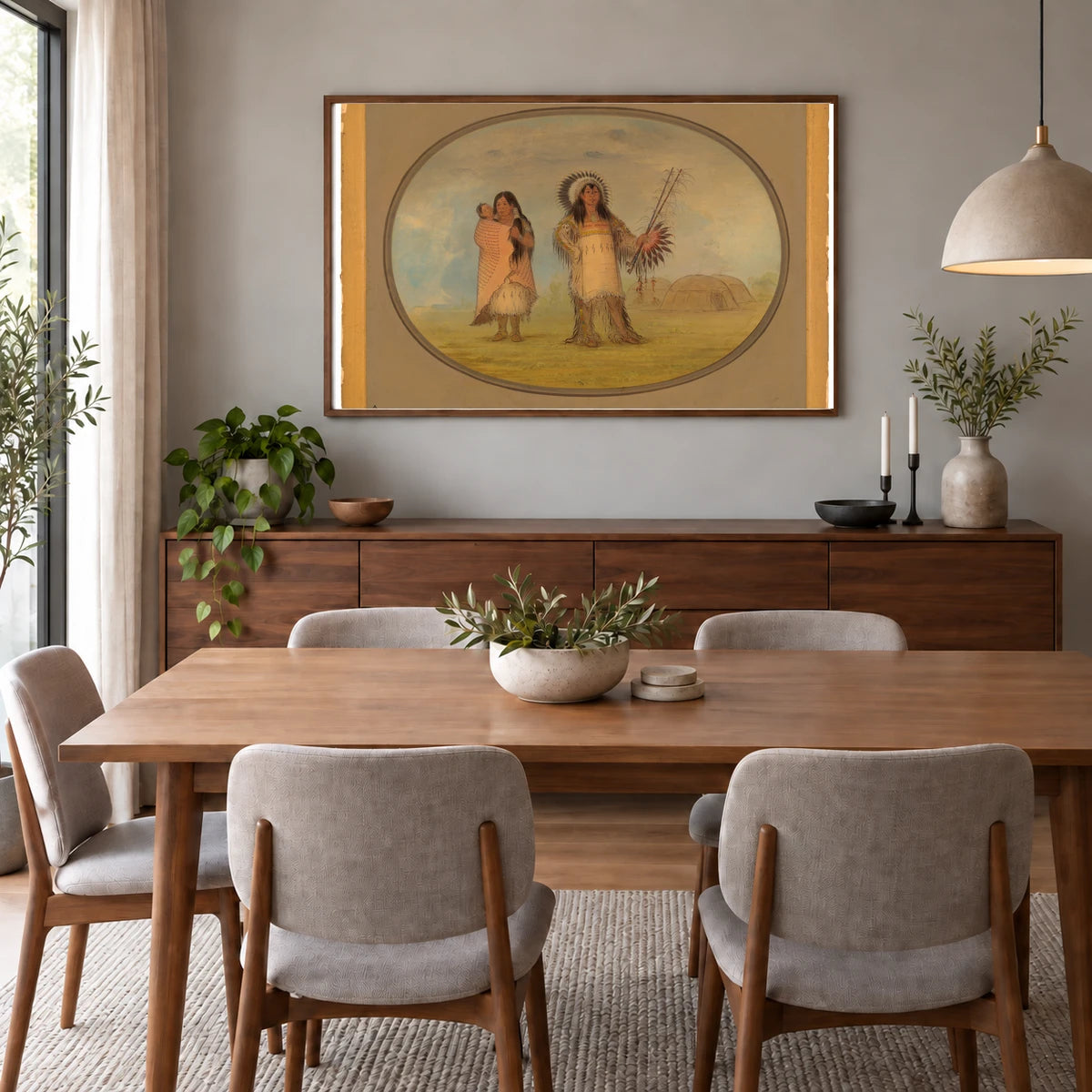 Mandan Civil Chief, His Wife, And Child 1965.16.75 — Famous Paintings shown in a styled interior