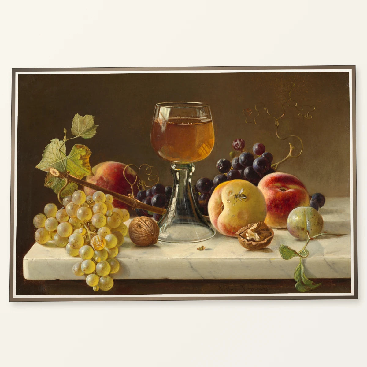Marble Tabletop With Fruit And Wineglass 2018.44.16 — Famous Paintings famous paintings print by SaamCrafts