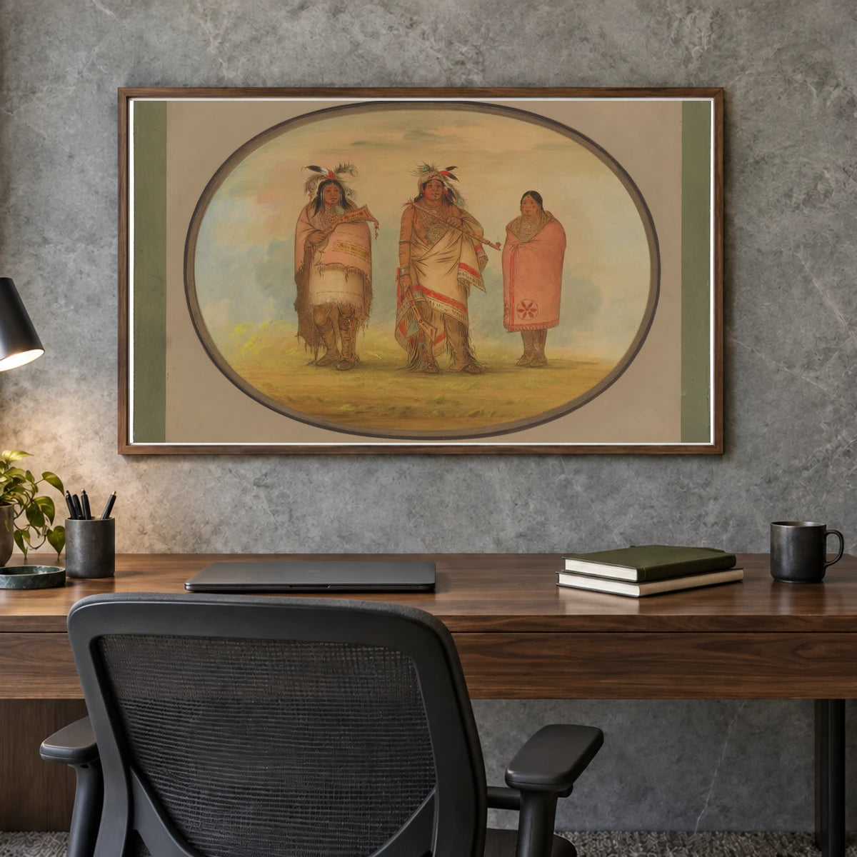 Menomonie Chief, His Wife, And Son 1965.16.98 — Famous Paintings shown in a styled interior