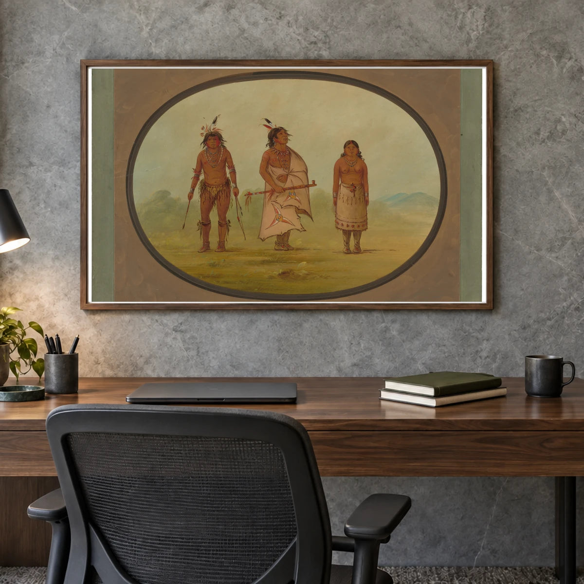 Mohave Chief, A Warrior, And His Wife 1965.16.171 — Famous Paintings shown in a styled interior