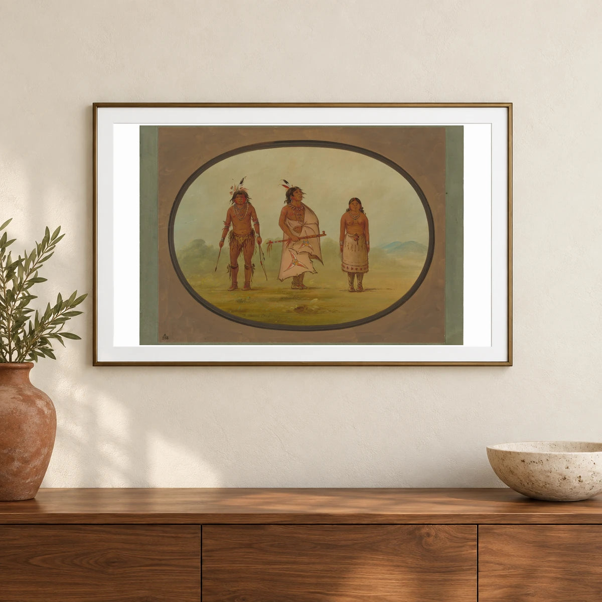 Mohave Chief, A Warrior, And His Wife 1965.16.171 — Famous Paintings shown in a styled interior