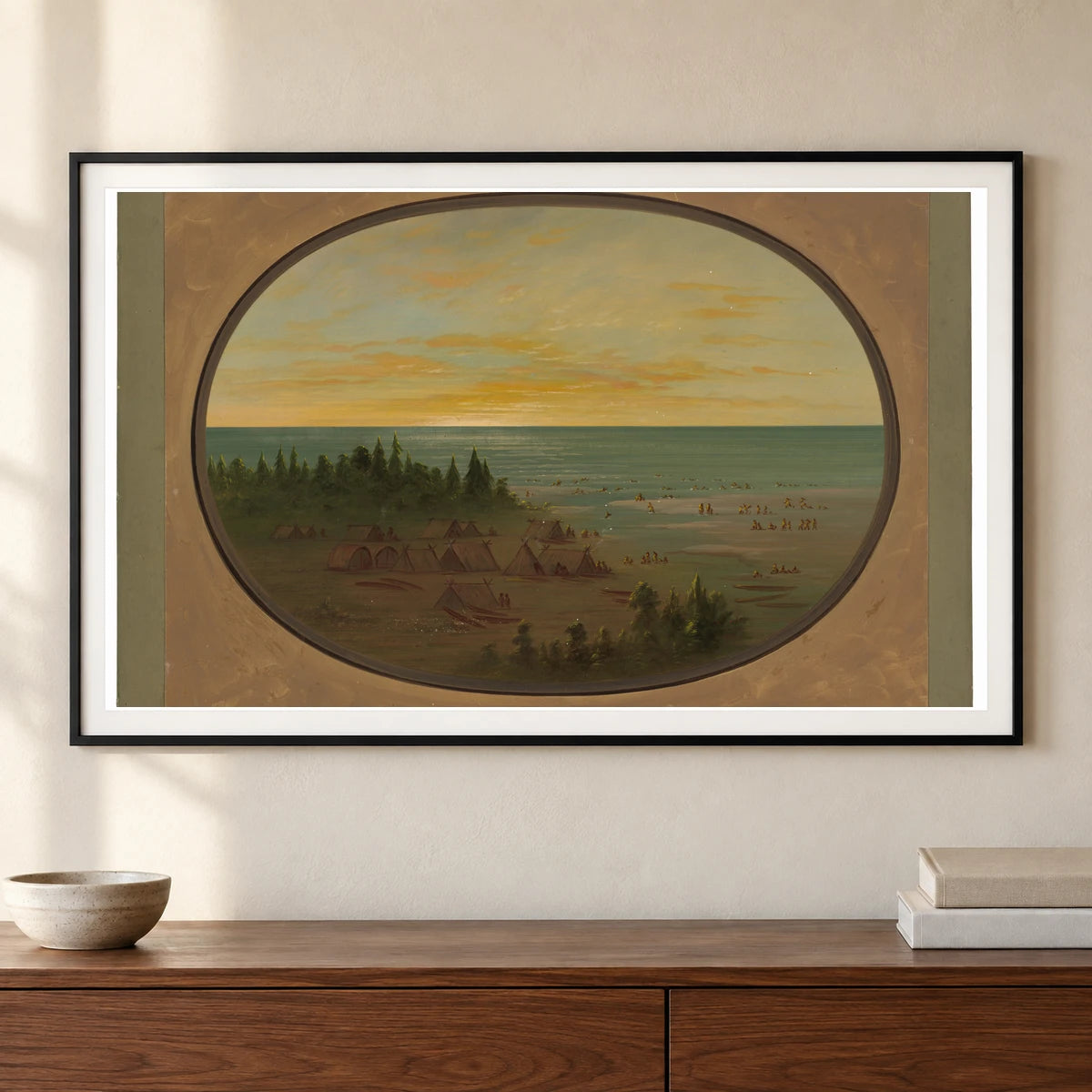 Nayas Village Indians Bathing 1965.16.198 — Famous Paintings shown in a styled interior