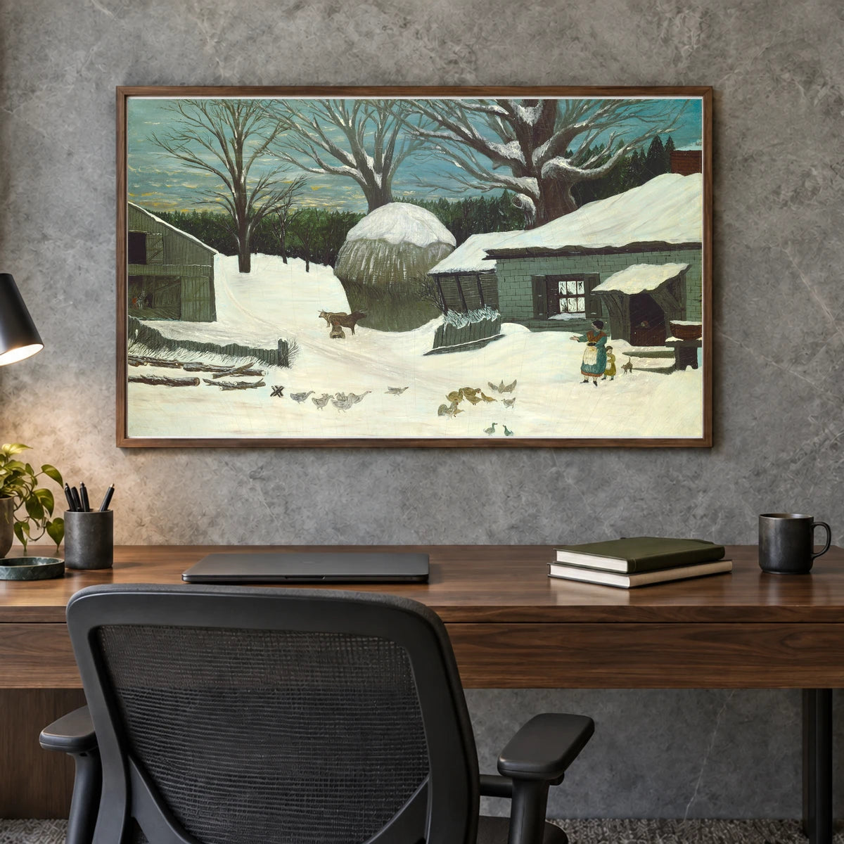 New England Farm In Winter 1953.5.87 — Famous Paintings shown in a styled interior