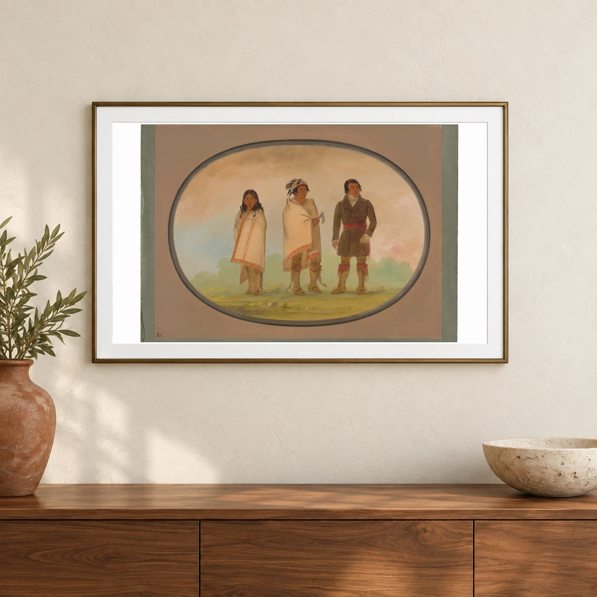 Oneida Chief, His Sister, And A Missionary 1965.16.113 — Famous Paintings shown in a styled interior