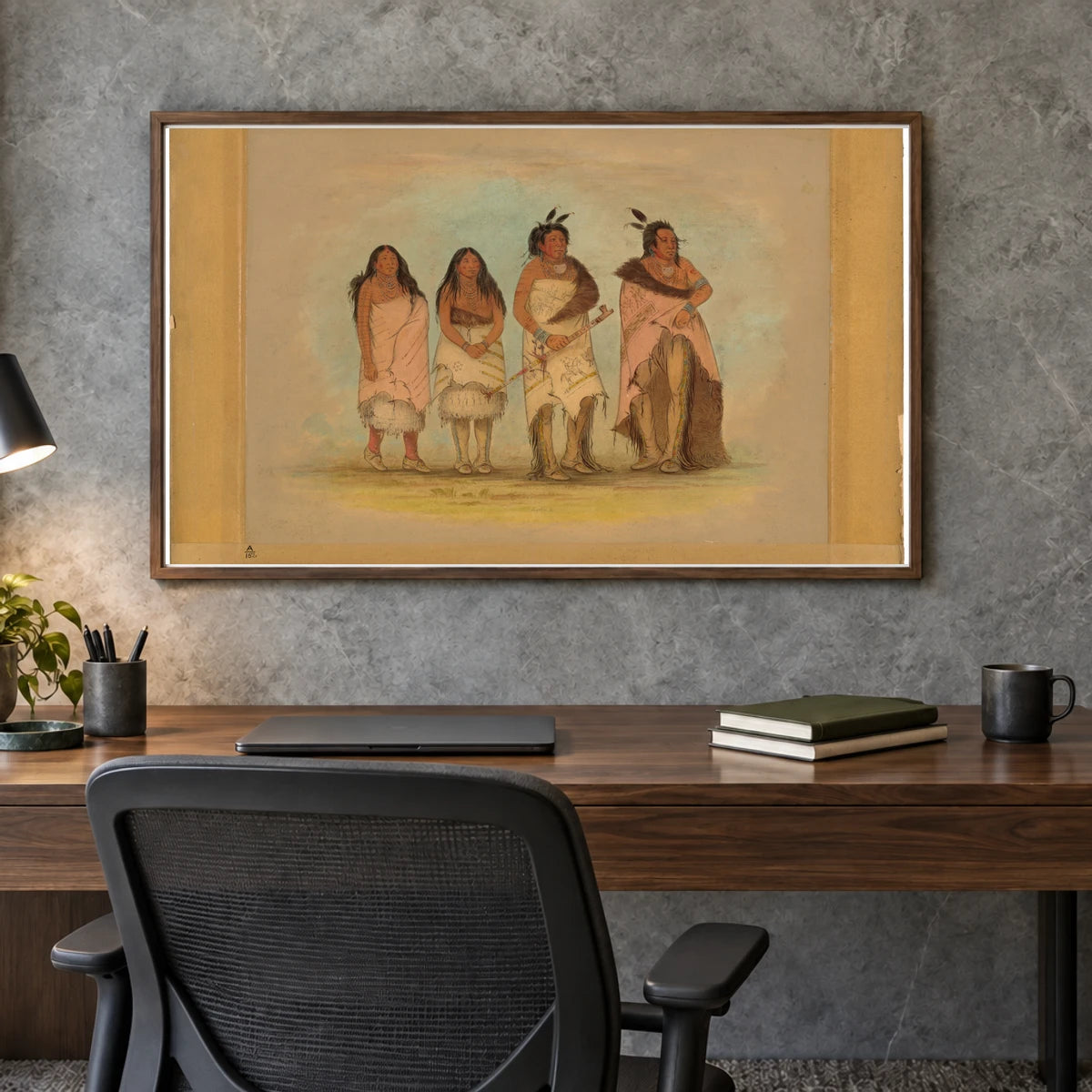 Pawneepict Chief, Two Daughters, And A Warrior 1965.16.56 — Famous Paintings shown in a styled interior