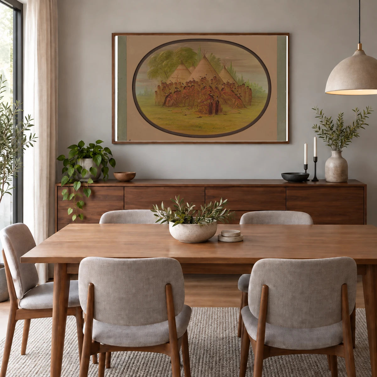 Pipe Dance Assinneboine 1965.16.182 — Famous Paintings shown in a styled interior