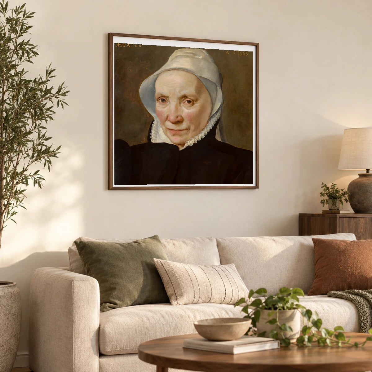Portrait Of A Woman Aged Sixty Eight 2015.156.1 — Famous Paintings shown in a styled interior