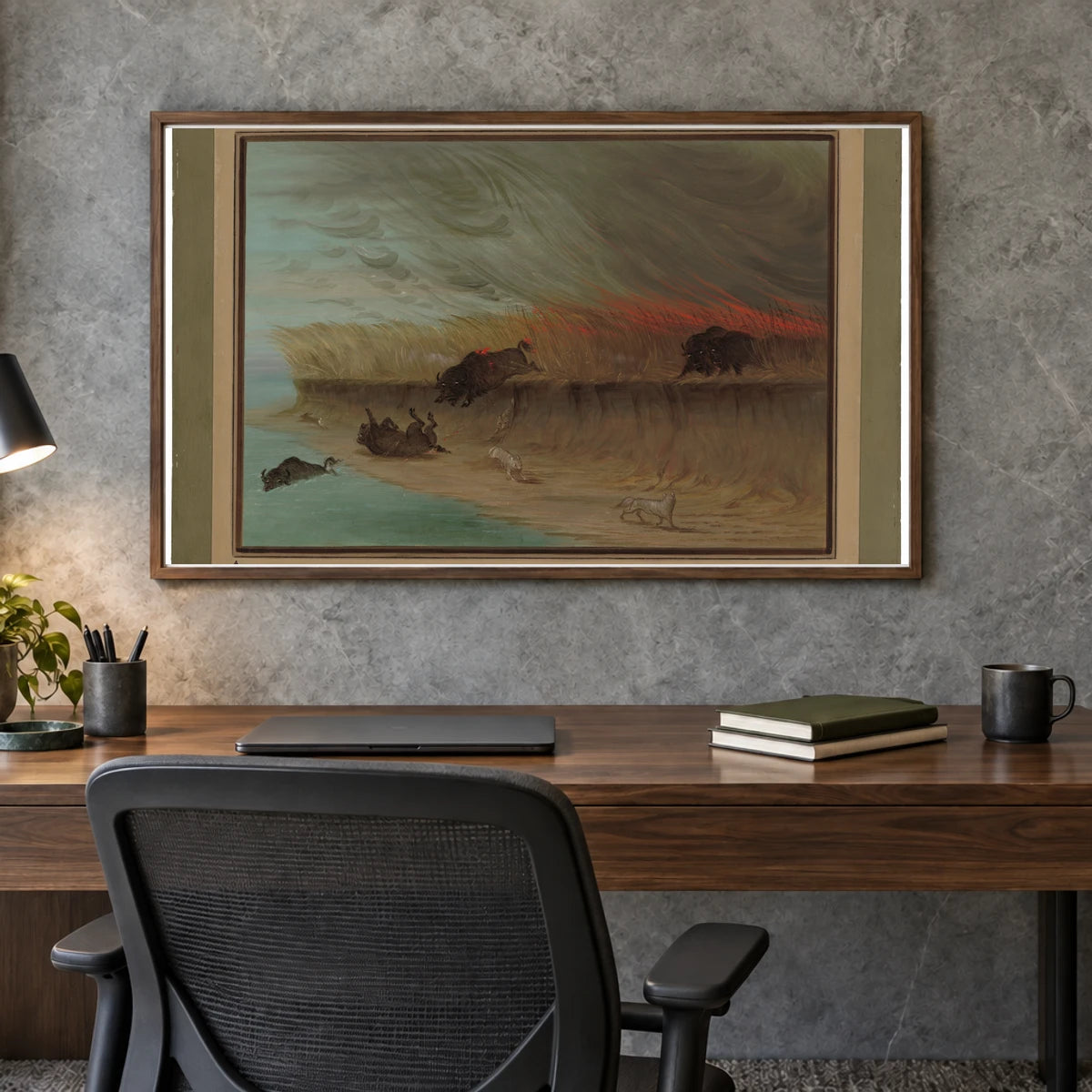 Prairie Meadows Burning 1965.16.194 — Famous Paintings shown in a styled interior