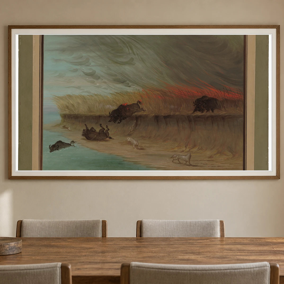 Prairie Meadows Burning 1965.16.194 — Famous Paintings shown in a styled interior