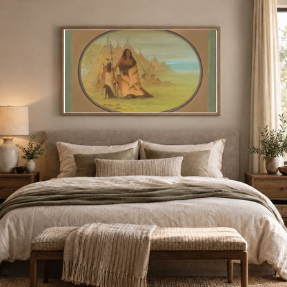 Puncah Chief Surrounded By His Family 1965.16.106 — Famous Paintings shown in a styled interior