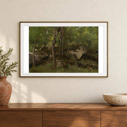 Rocks In The Forest Of Fontainebleau 1963.10.110 — Famous Paintings shown in a styled interior