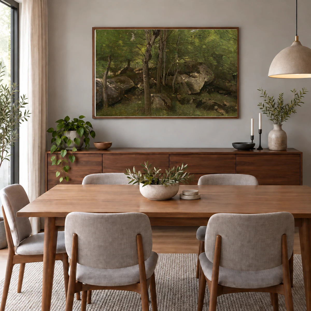 Rocks In The Forest Of Fontainebleau 1963.10.110 — Famous Paintings shown in a styled interior