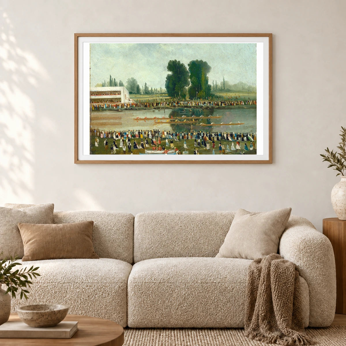 Rowing Scene Crowds Watching From The River Banks 1999.79.15 — Famous Paintings shown in a styled interior