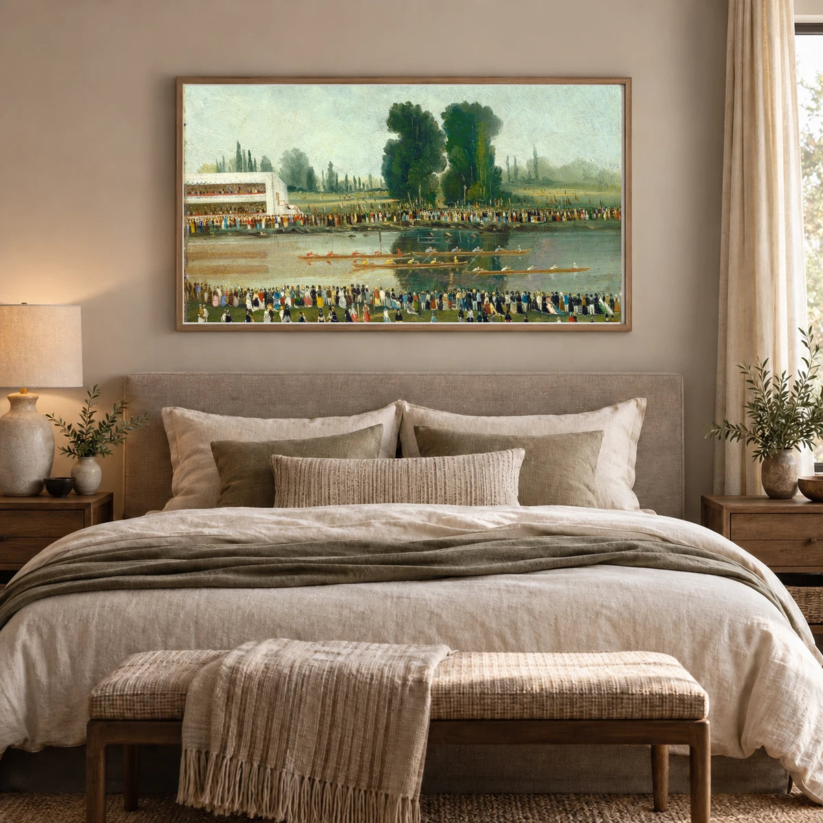 Rowing Scene Crowds Watching From The River Banks 1999.79.15 — Famous Paintings shown in a styled interior
