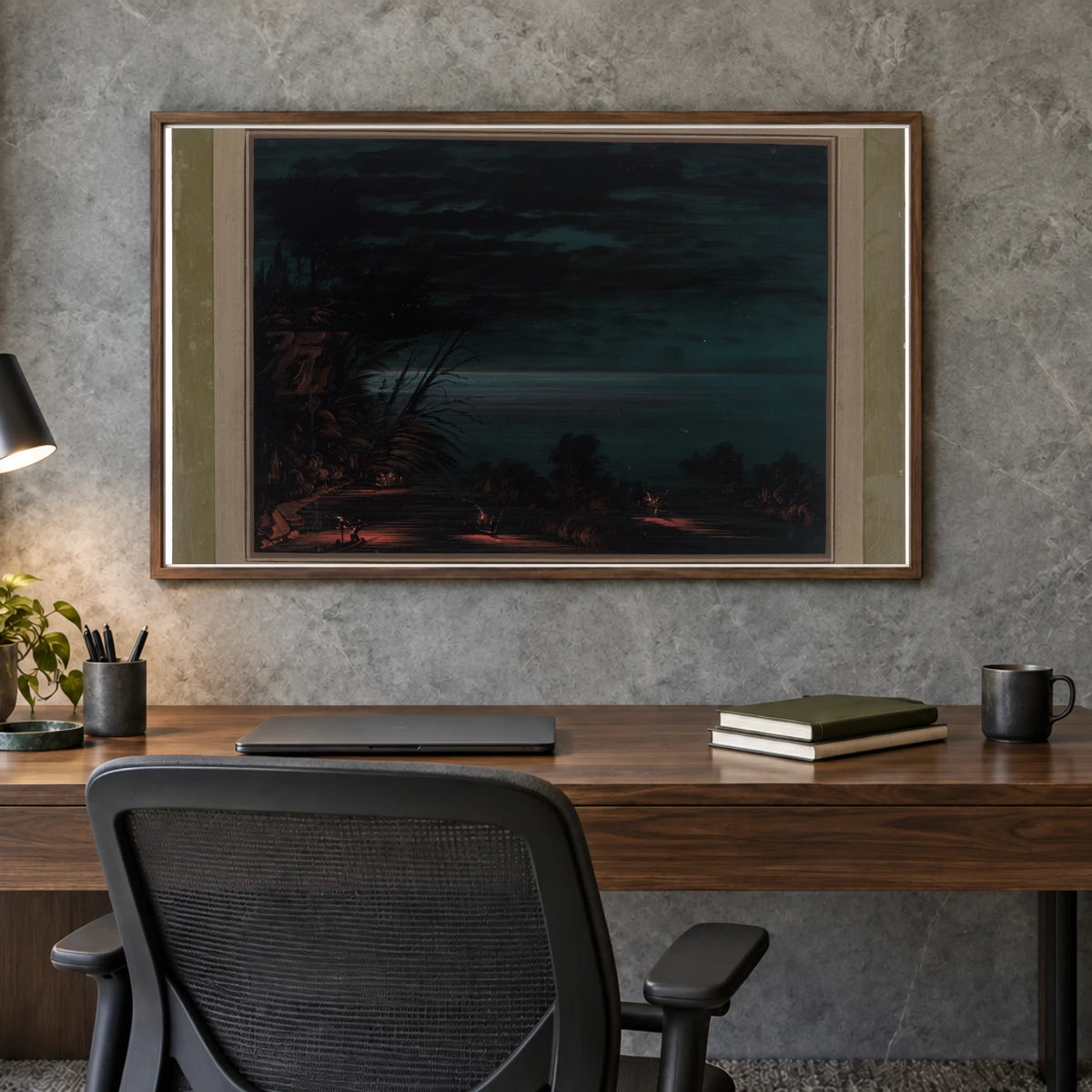 Salmon Spearing Ottowas 1965.16.141 — Famous Paintings shown in a styled interior
