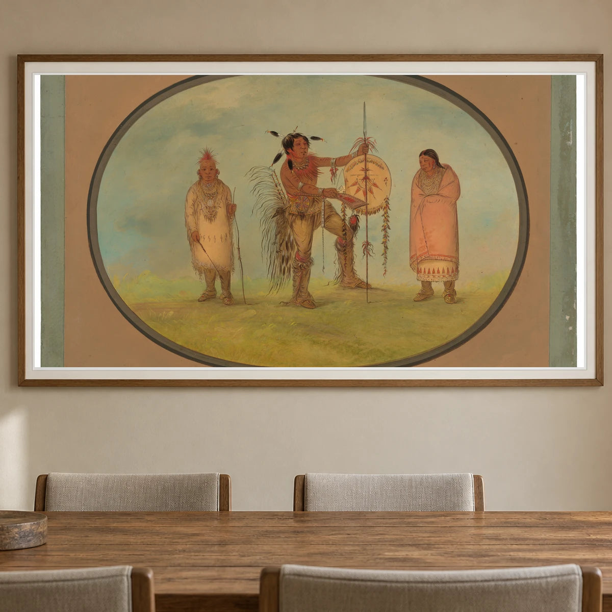 Saukie Warrior, His Wife, And A Boy 1965.16.94 — Famous Paintings shown in a styled interior