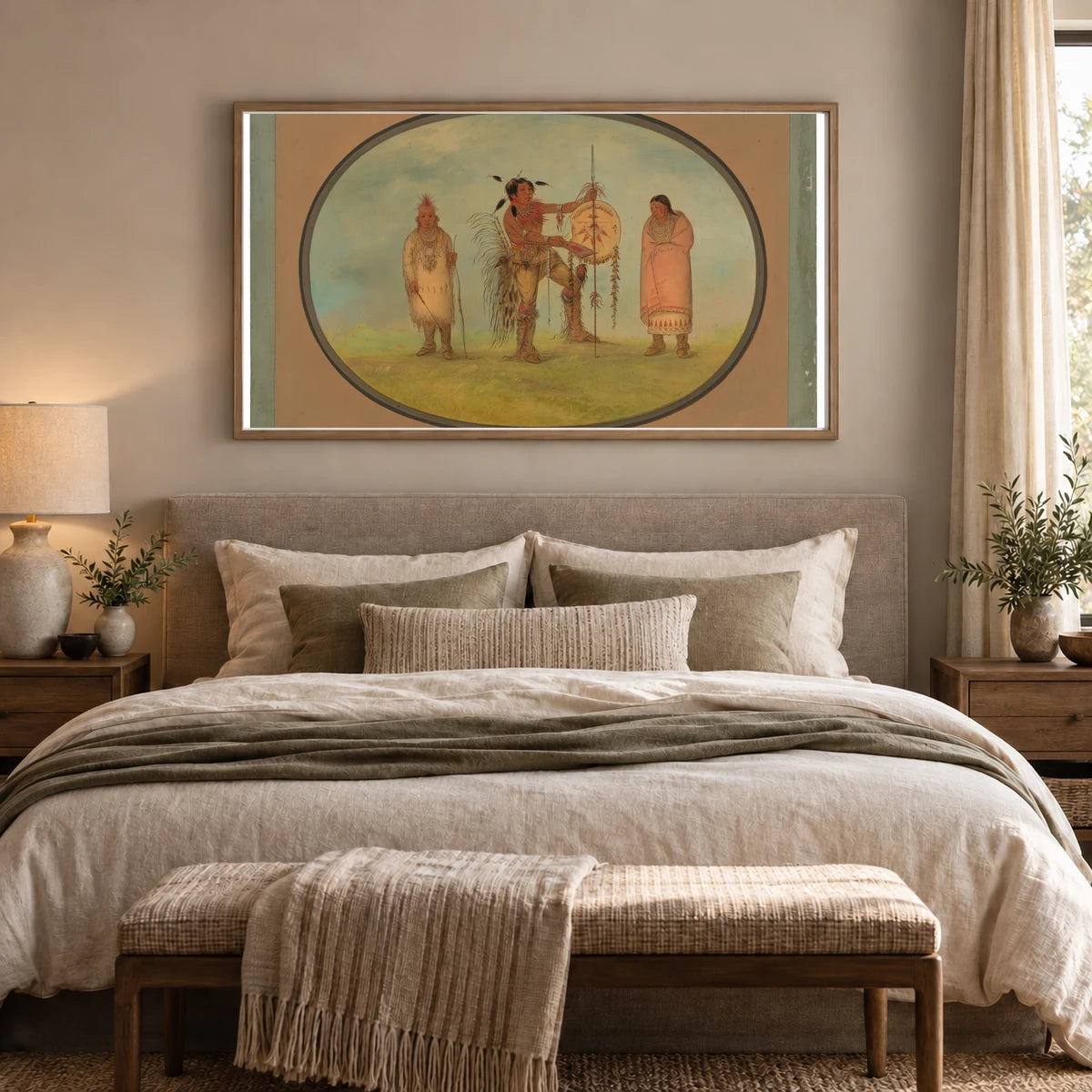 Saukie Warrior, His Wife, And A Boy 1965.16.94 — Famous Paintings shown in a styled interior