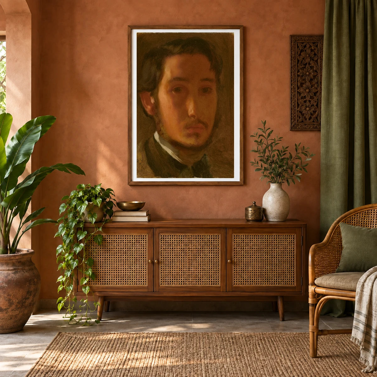 Self Portrait With White Collar 1995.47.7 — Famous Paintings shown in a styled interior