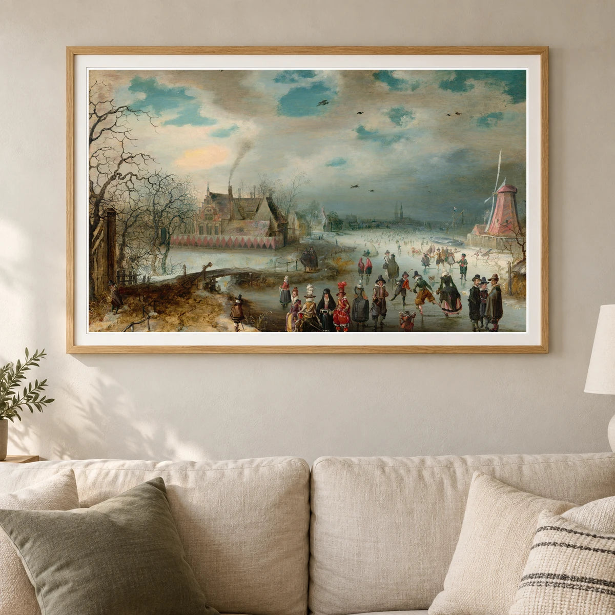 Skating On The Frozen Amstel River 2010.20.1 — Famous Paintings shown in a styled interior