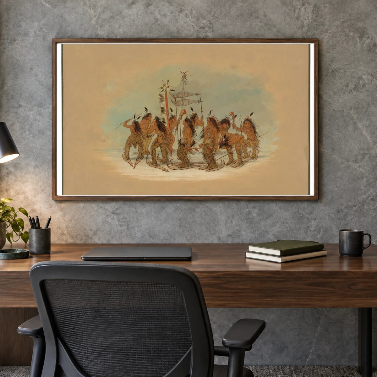 Snow Shoe Dance Ojibbeway 1965.16.136 — Famous Paintings shown in a styled interior