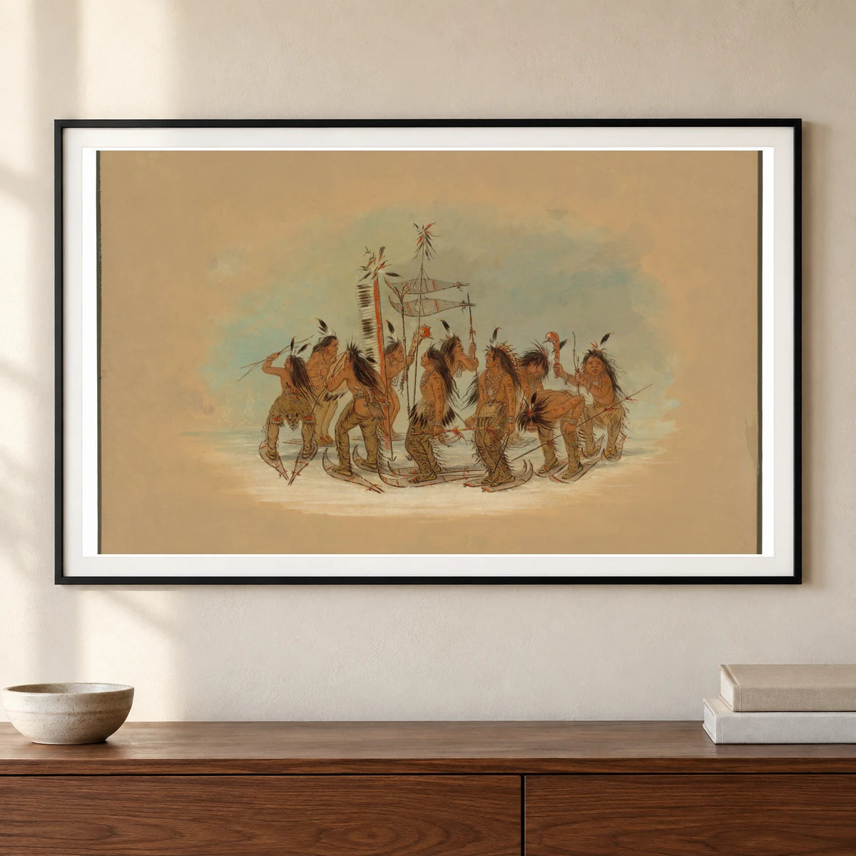 Snow Shoe Dance Ojibbeway 1965.16.136 — Famous Paintings shown in a styled interior