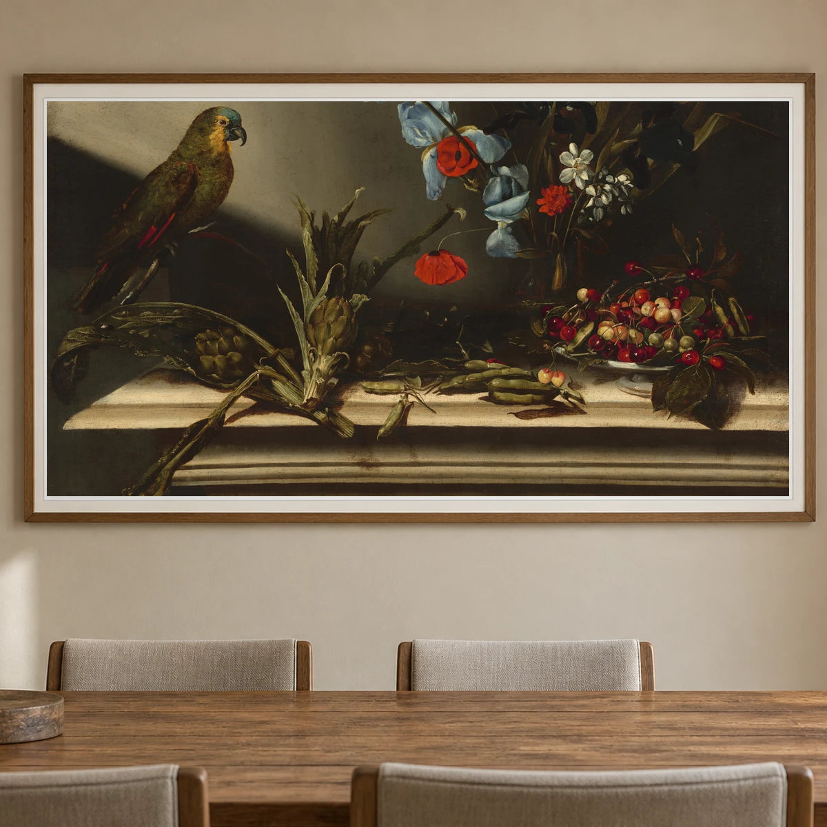 Still Life With Artichokes And A Parrot 1998.23.2 — Famous Paintings shown in a styled interior