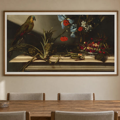 Still Life With Artichokes And A Parrot 1998.23.2 — Famous Paintings shown in a styled interior
