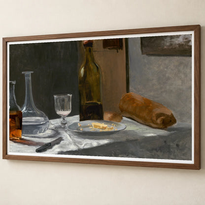 Still Life With Bottle, Carafe, Bread, And Wine 2014.18.32 — Famous Paintings famous paintings print by SaamCrafts