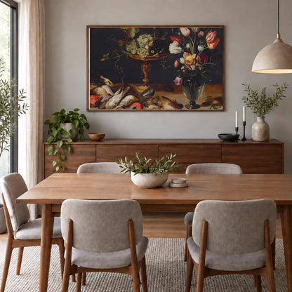 Still Life With Flowers, Grapes, And Small Game Birds 2020.14.1 — Famous Paintings shown in a styled interior